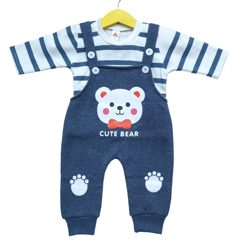 Cute Bear Winter Full Sleeve Shirt & Suspender Romper