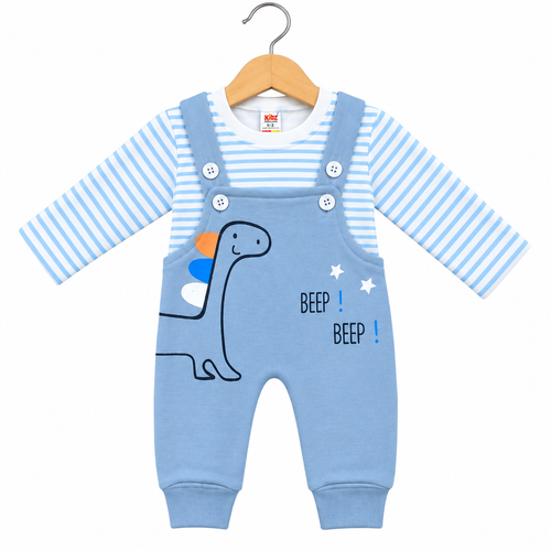 Cute Dinosaur Printed Winter Full Sleeve Shirt & Suspender Romper