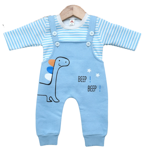 Cute Dinosaur Printed Winter Full Sleeve Shirt & Suspender Romper