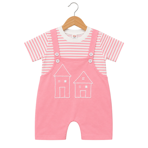 Striped Summer T-Shirt with House Print Infant Jumpsuit