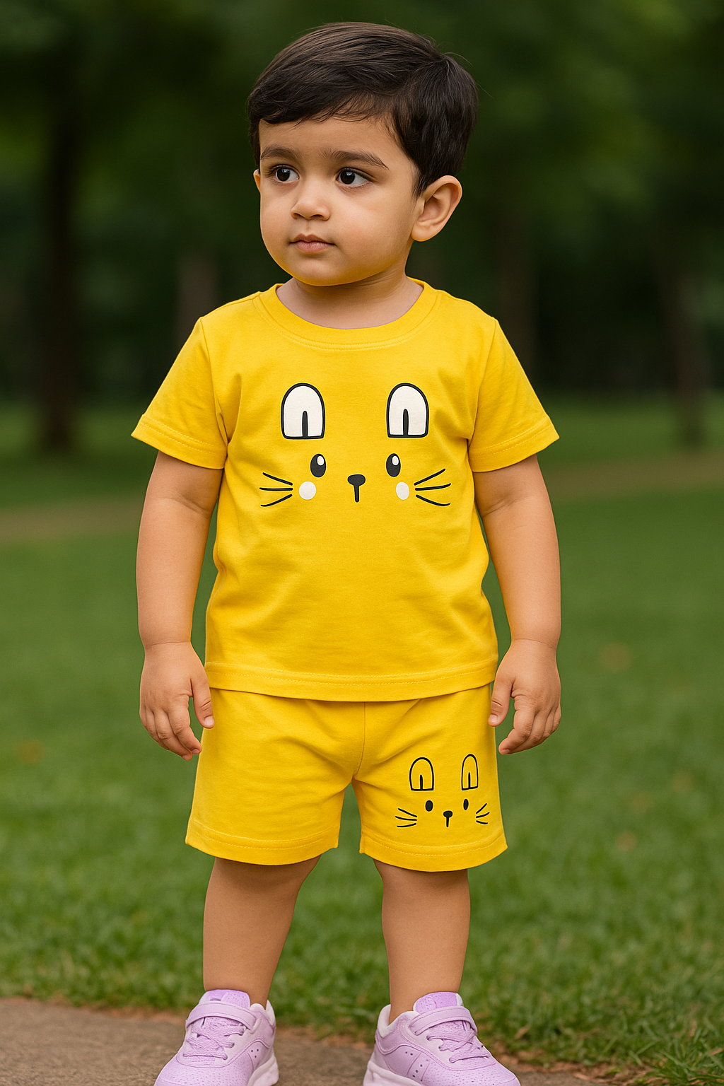 Kids Yellow Bunny Face Summer Suit - bunny print outfit (view 2)