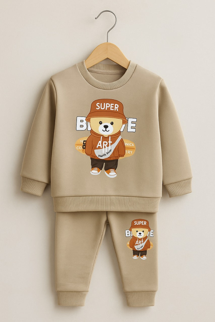 Super Brave Bear Print Kids Winter Tracksuit Set for Boys & Girls - bear (view 3)