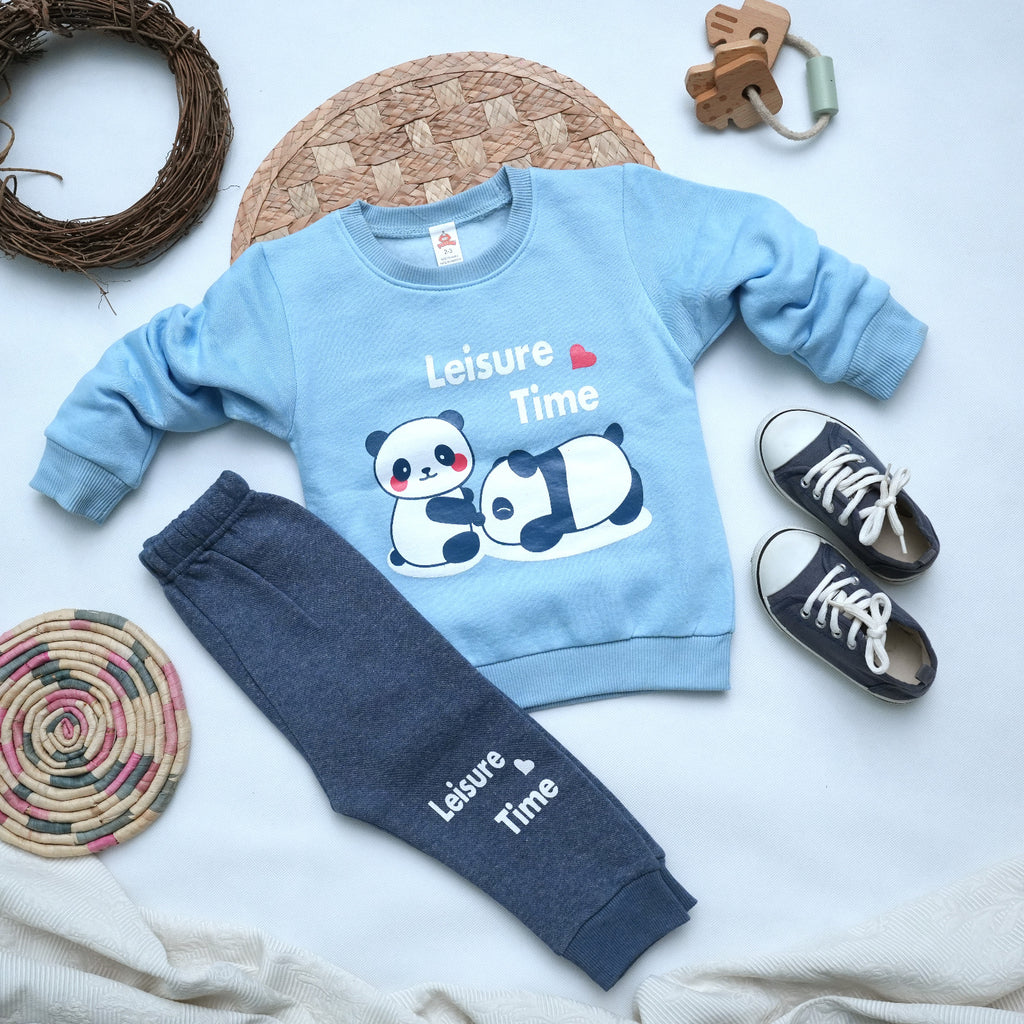 Leisure Time Panda Print Kids Winter Tracksuit Set for Boys & Girls - fleece (view 2)