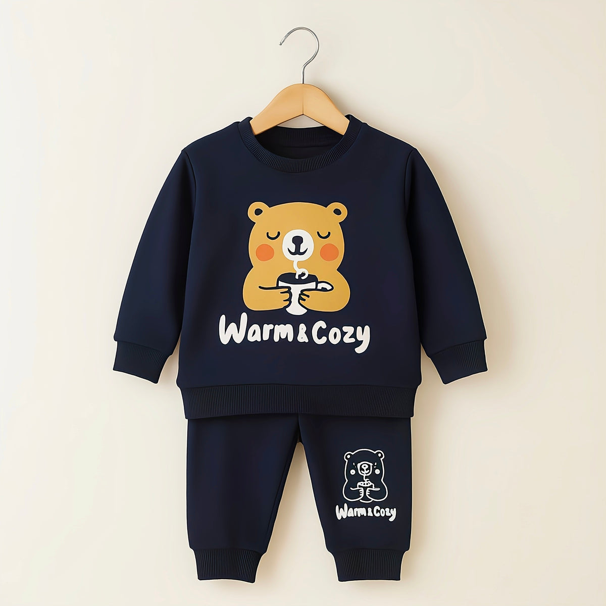 Warm & Cozy Bear Print Kids Tracksuit Set for Boys & Girls - bear print tracksuit (view 2)