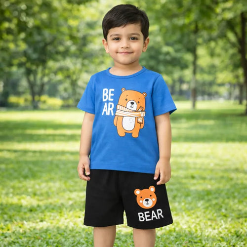 Baby Boy & Baby Girl Bear Cartoon Printed Summer Set