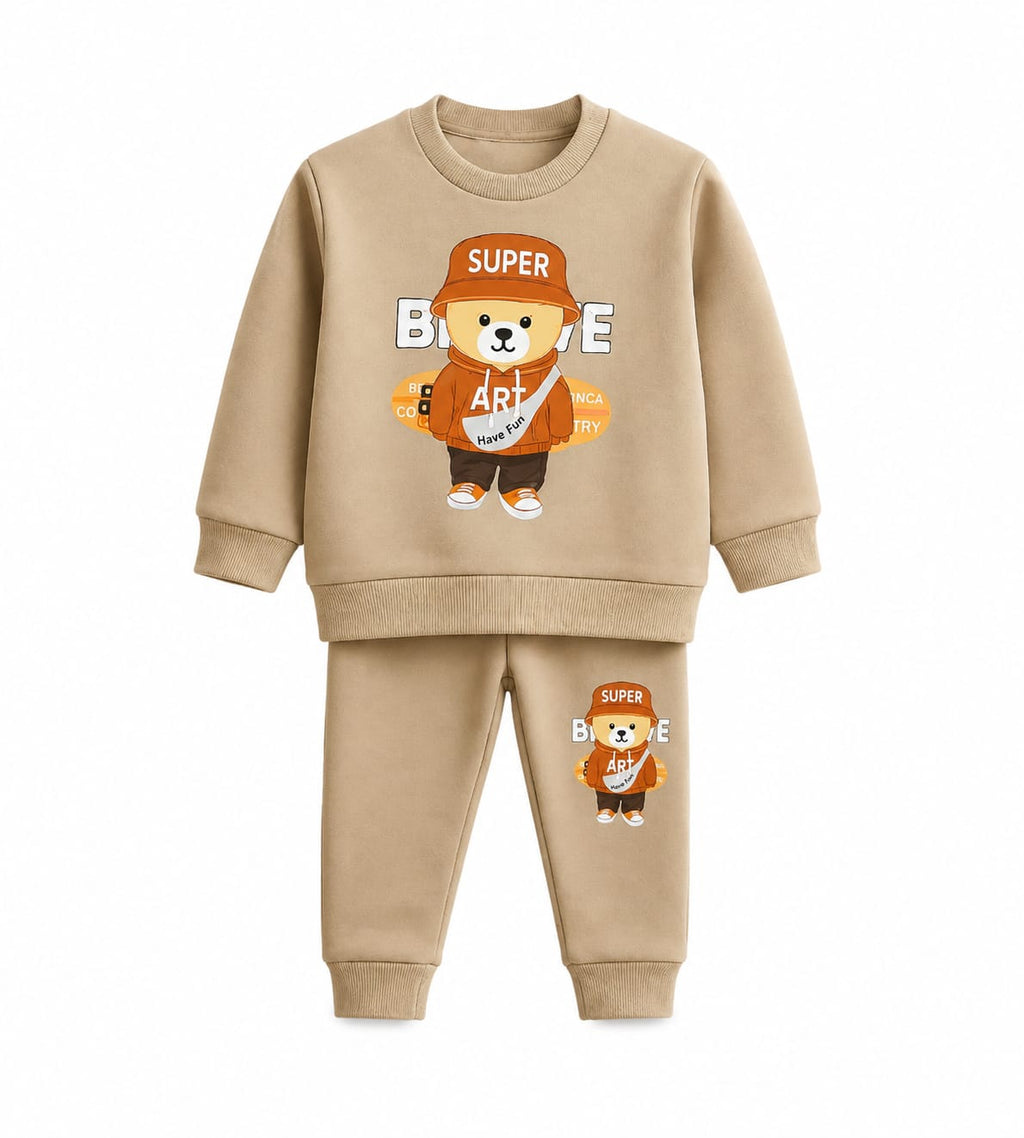 Super Brave Bear Print Kids Winter Tracksuit Set for Boys & Girls - bear (view 1)