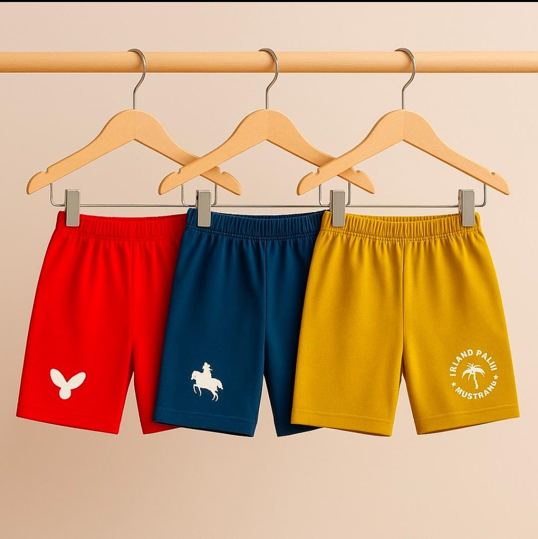 Beautiful Horse Print Kids Shorts Pack of 3 - Red, Navy Blue, Mustard Yellow