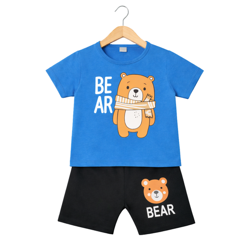 Baby Boy & Baby Girl Bear Cartoon Printed Summer Set