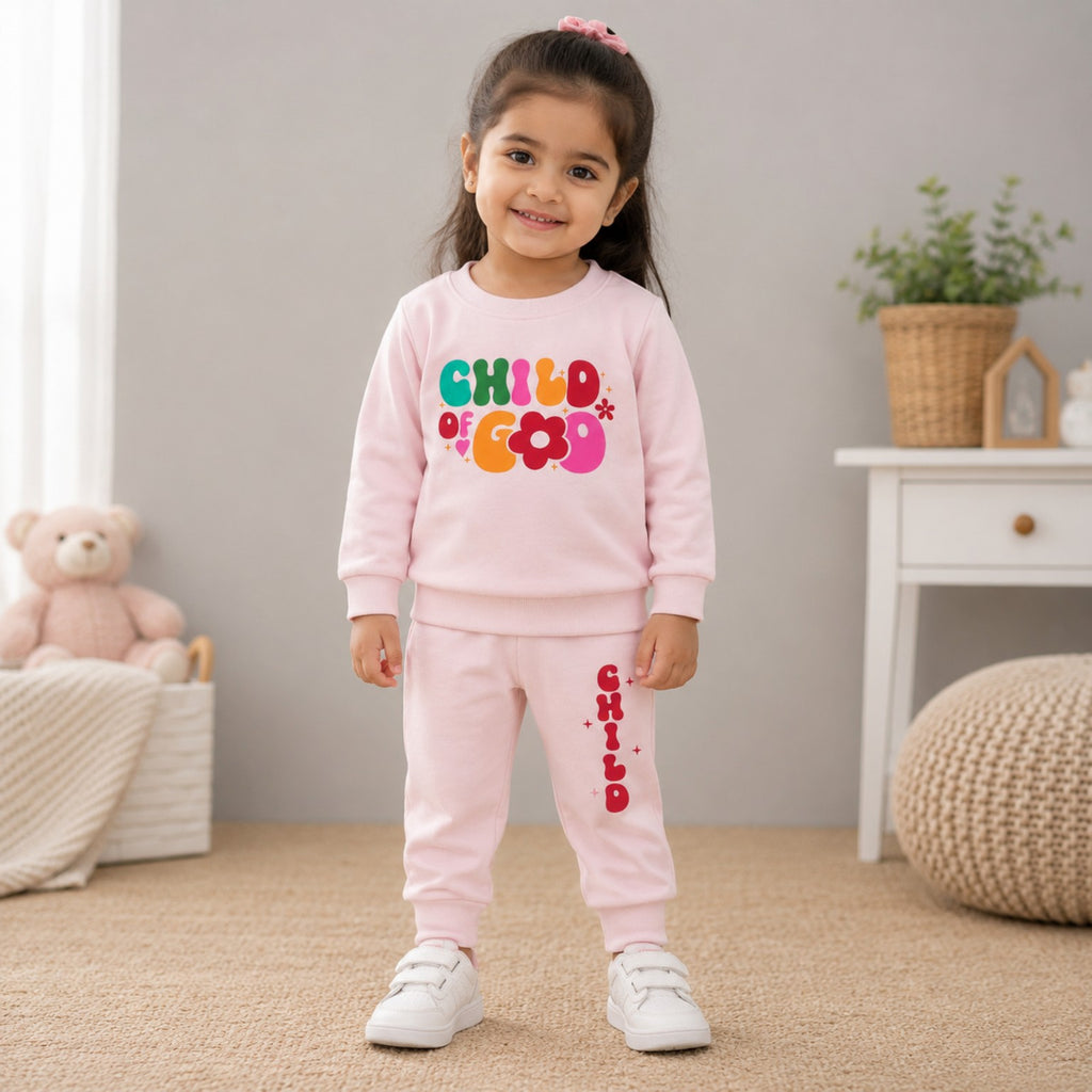 Child of God Print Kids Winter Tracksuit Set for Girls - child of god tracksuit (view 2)