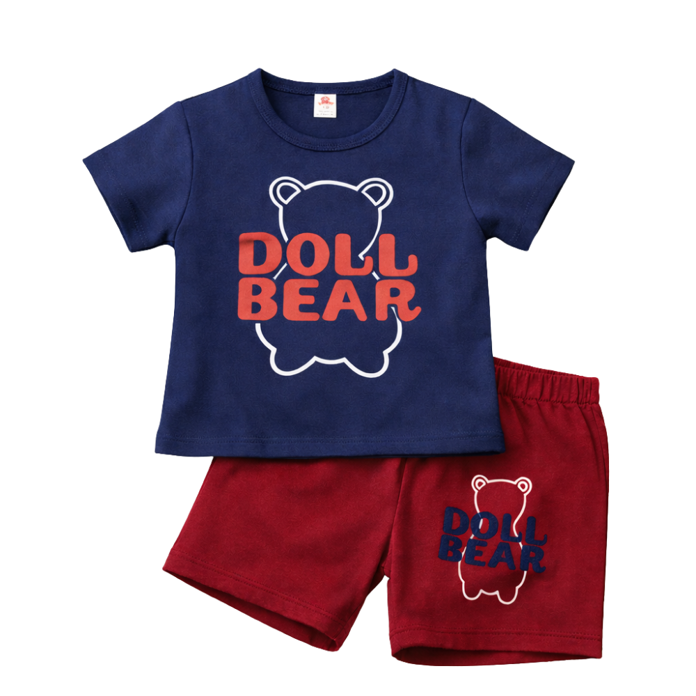 Doll Bear T-shirt And Short Pant For Kids Baby Boys And Baby Girls - doll bear print outfit (view 1)