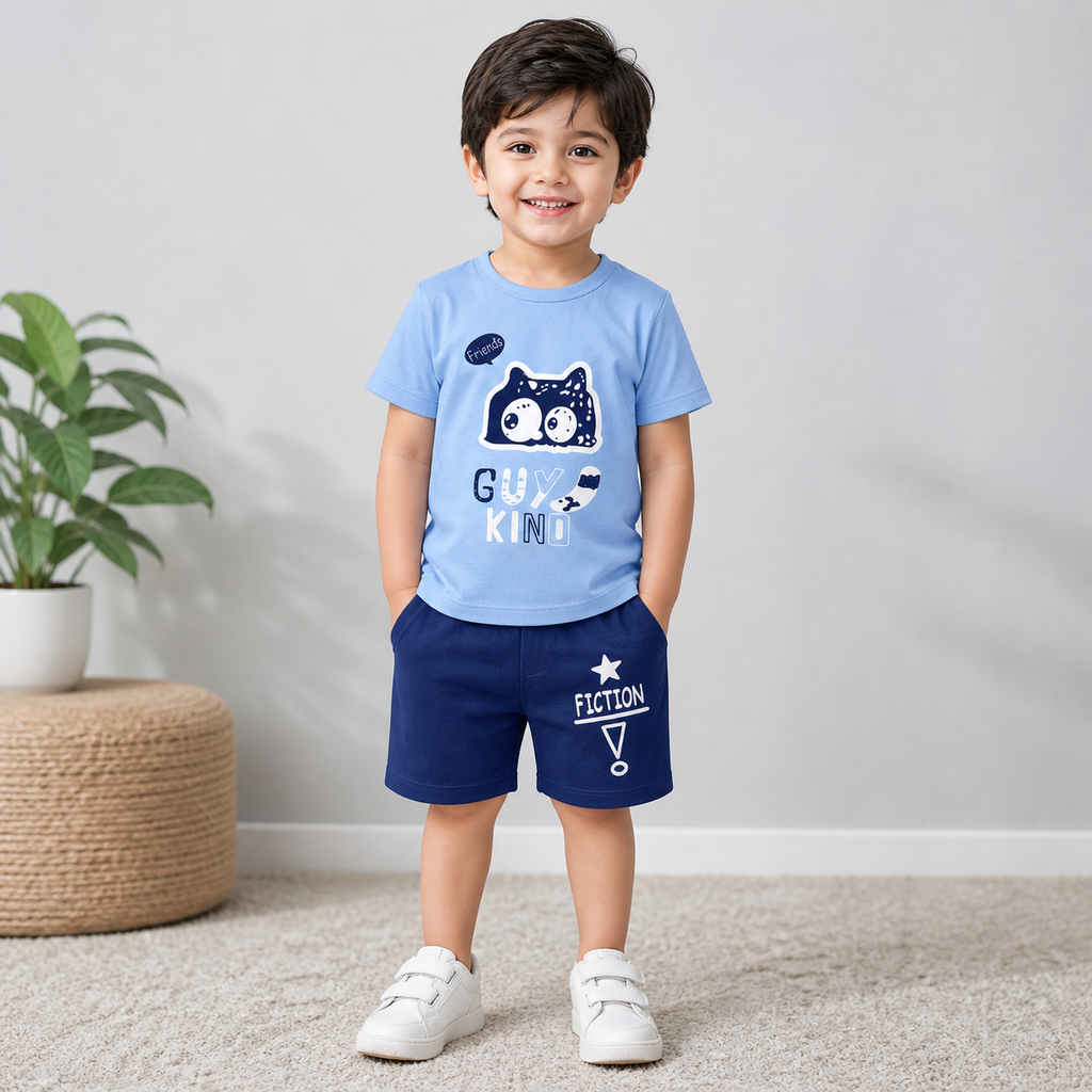 Kids Baby Boys & Girls Summer Jersey Cotton T-Shirt Shorts Set - jersey cotton outfit (view 2)