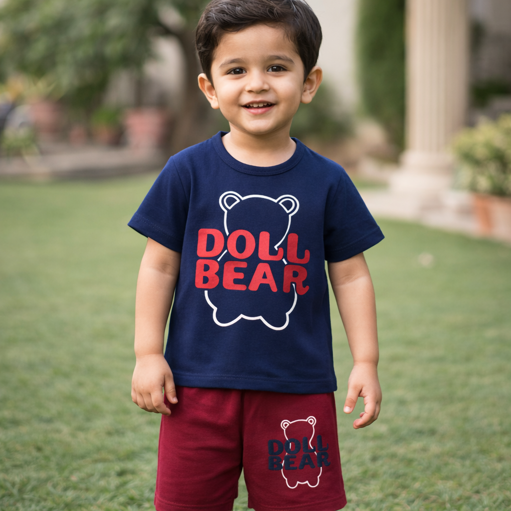 Doll Bear T-shirt And Short Pant For Kids Baby Boys And Baby Girls - doll bear print outfit (view 2)