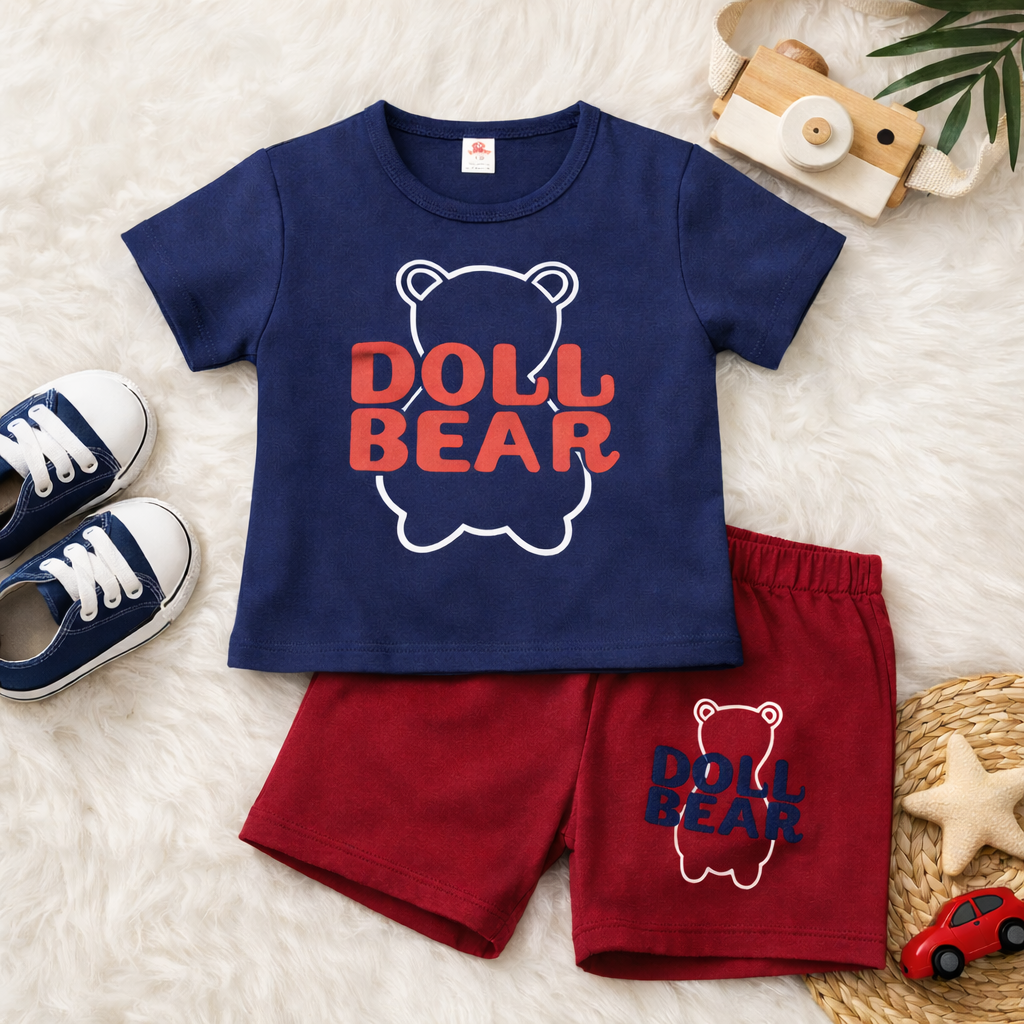 Doll Bear T-shirt And Short Pant For Kids Baby Boys And Baby Girls - doll bear print outfit (view 3)