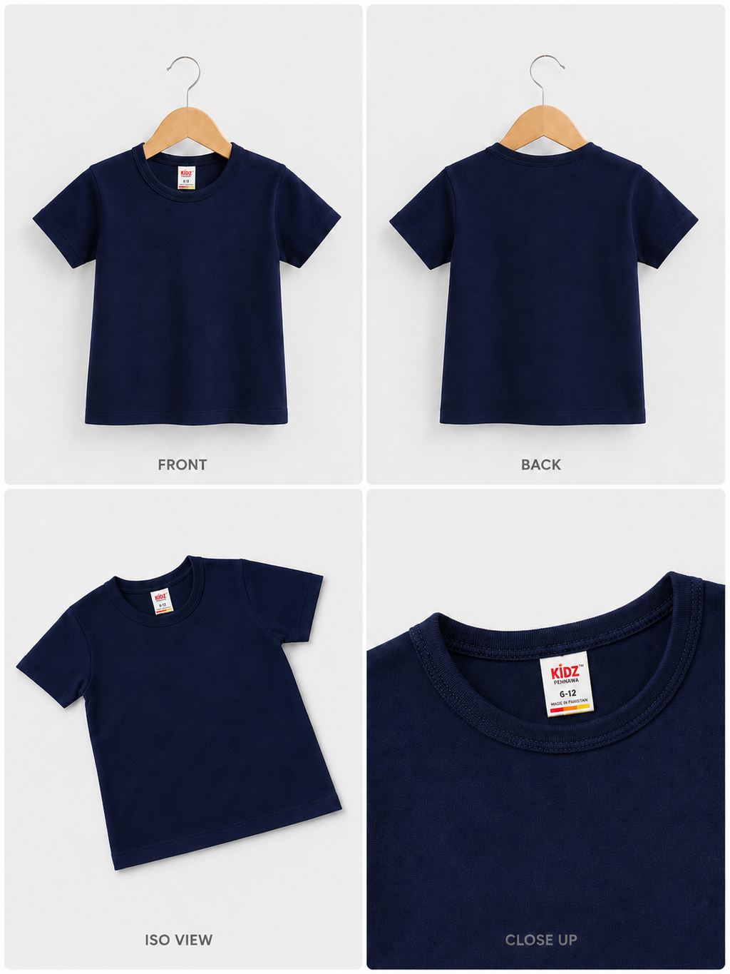 Plain Navy Blue Kids T Shirt PC Jersey Fabric Baby Boys Girls - jersey cotton (view 2)