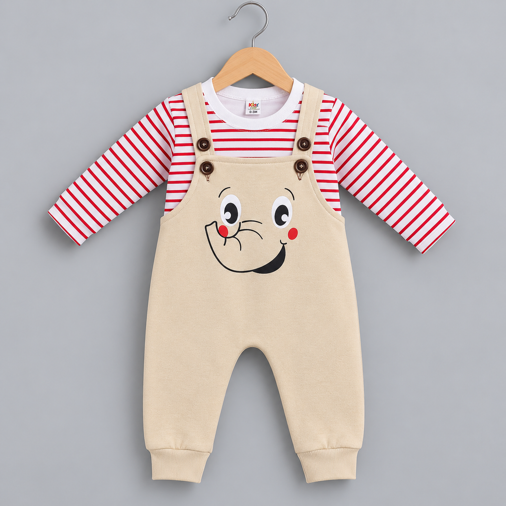 Smiley Face Baby Dungaree Set with Striped Top - baby (view 3)
