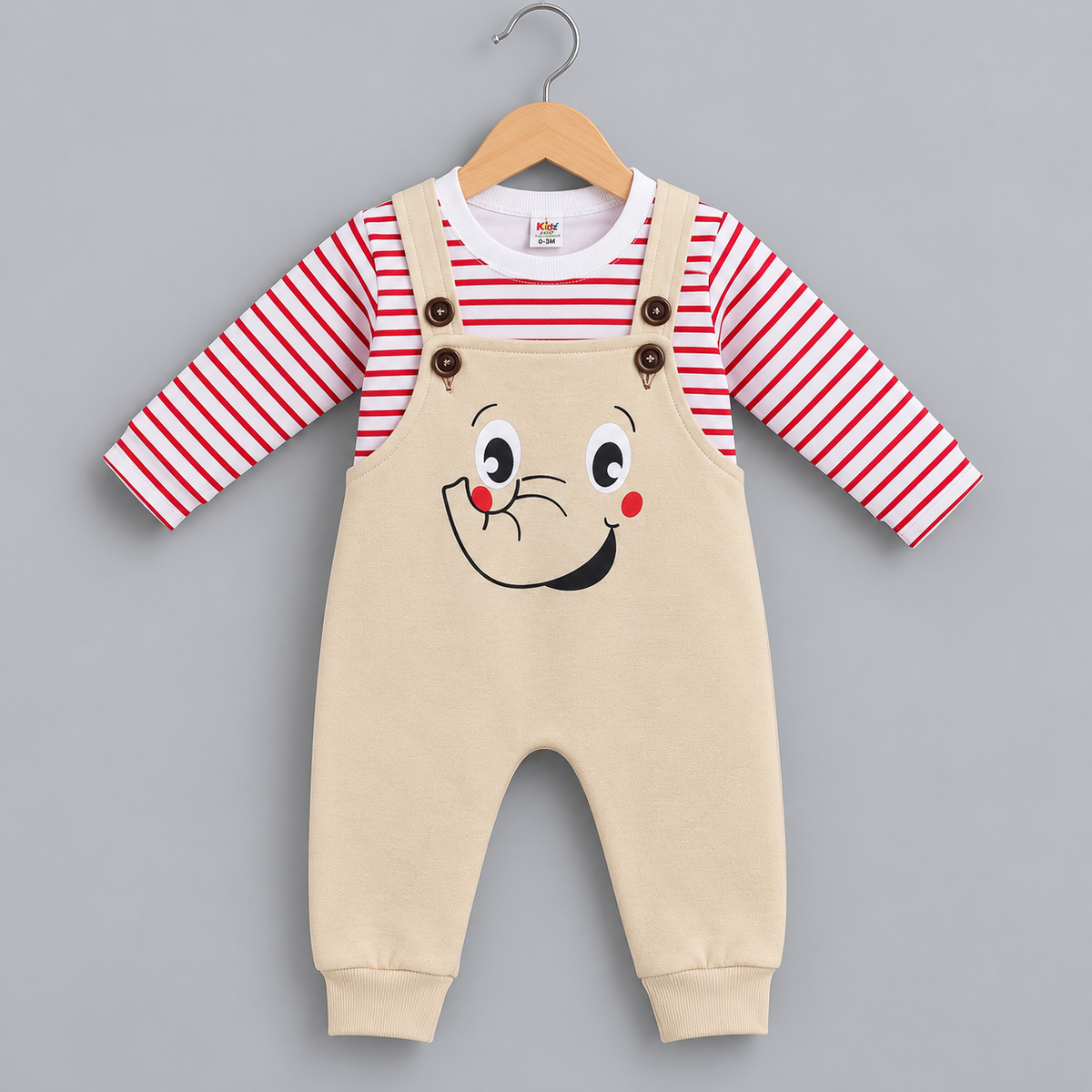 Smiley Face Baby Dungaree Set with Striped Top - baby (view 3)