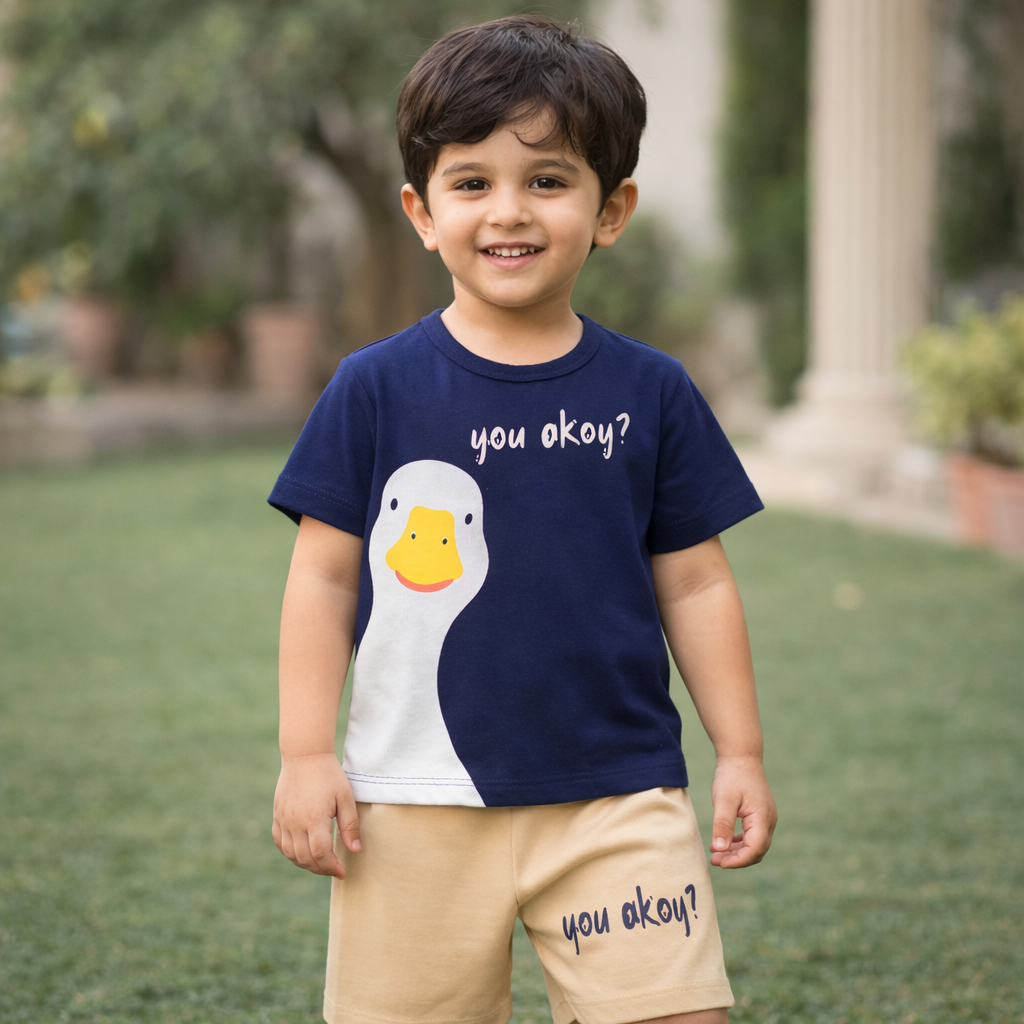 Cute Duck Print Kids Summer T-Shirt & Shorts Set - duck print outfit (view 2)