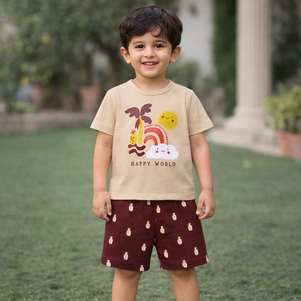 Happy World Kids Summer Cotton T-Shirt and Shorts Set - cotton summer set (view 2)
