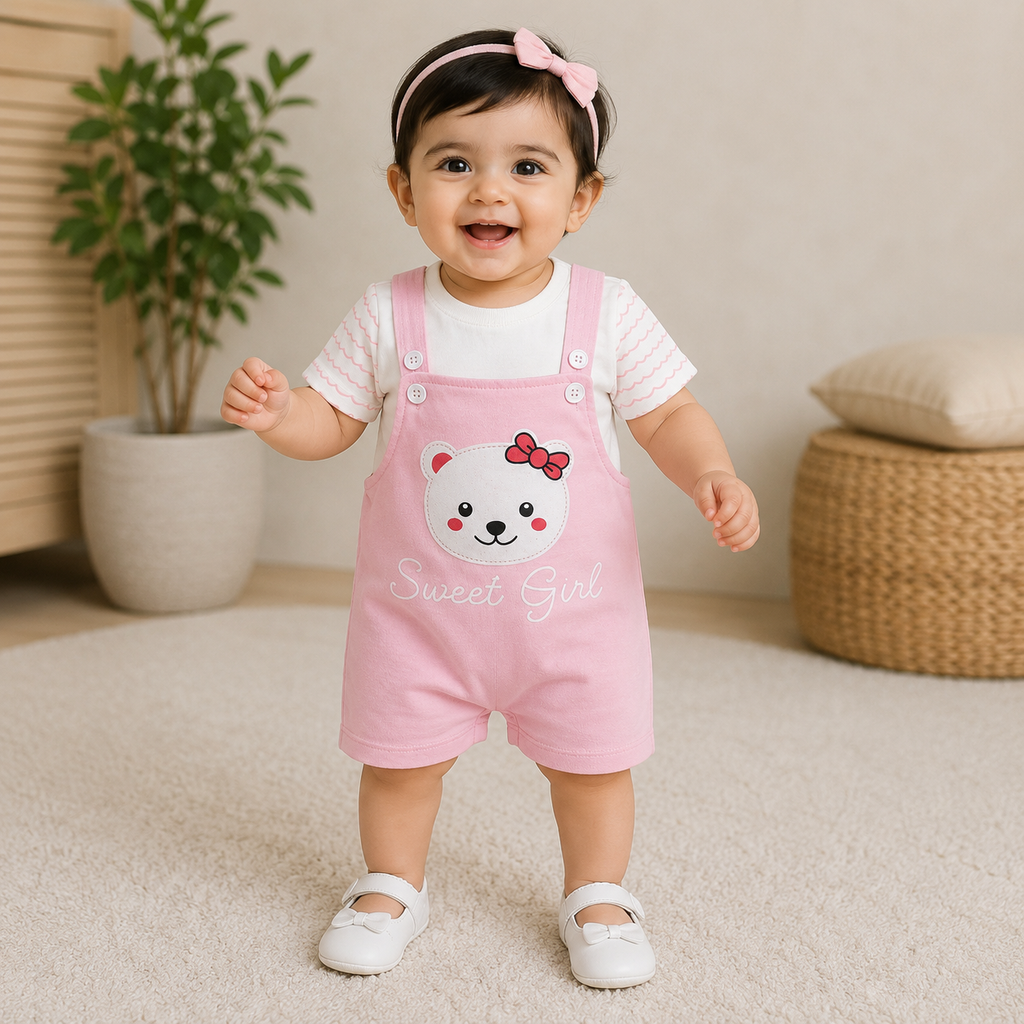 Baby Girl Bear Print 2 Piece Romper - baby girl romper (view 2)