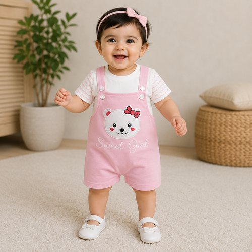 Baby Girl Bear Print Summer 2 Piece Romper