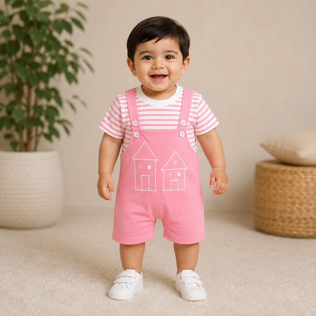 Striped T-Shirt with House Print Infant Jumpsuit - house print romper (view 2)
