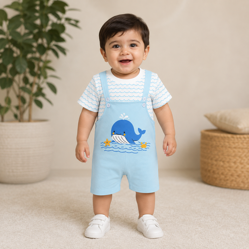 Baby Boys Whale Print Summer Romper Set