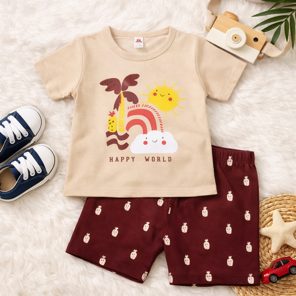 Happy World Kids Summer Cotton T-Shirt and Shorts Set - cotton summer set (view 3)