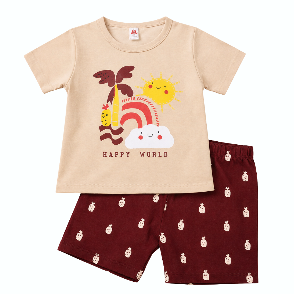 Happy World Kids Summer Cotton T-Shirt and Shorts Set - cotton summer set (view 1)