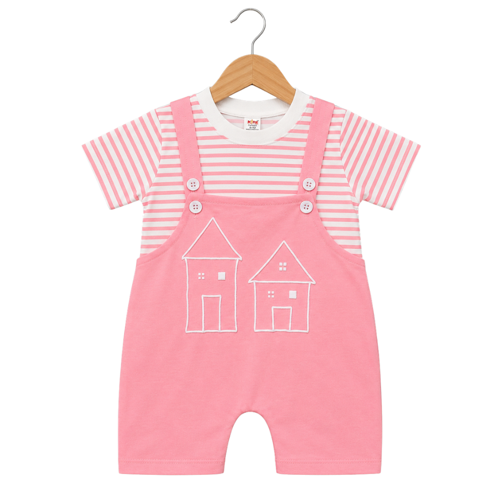 Striped T-Shirt with House Print Infant Jumpsuit - house print romper (view 1)