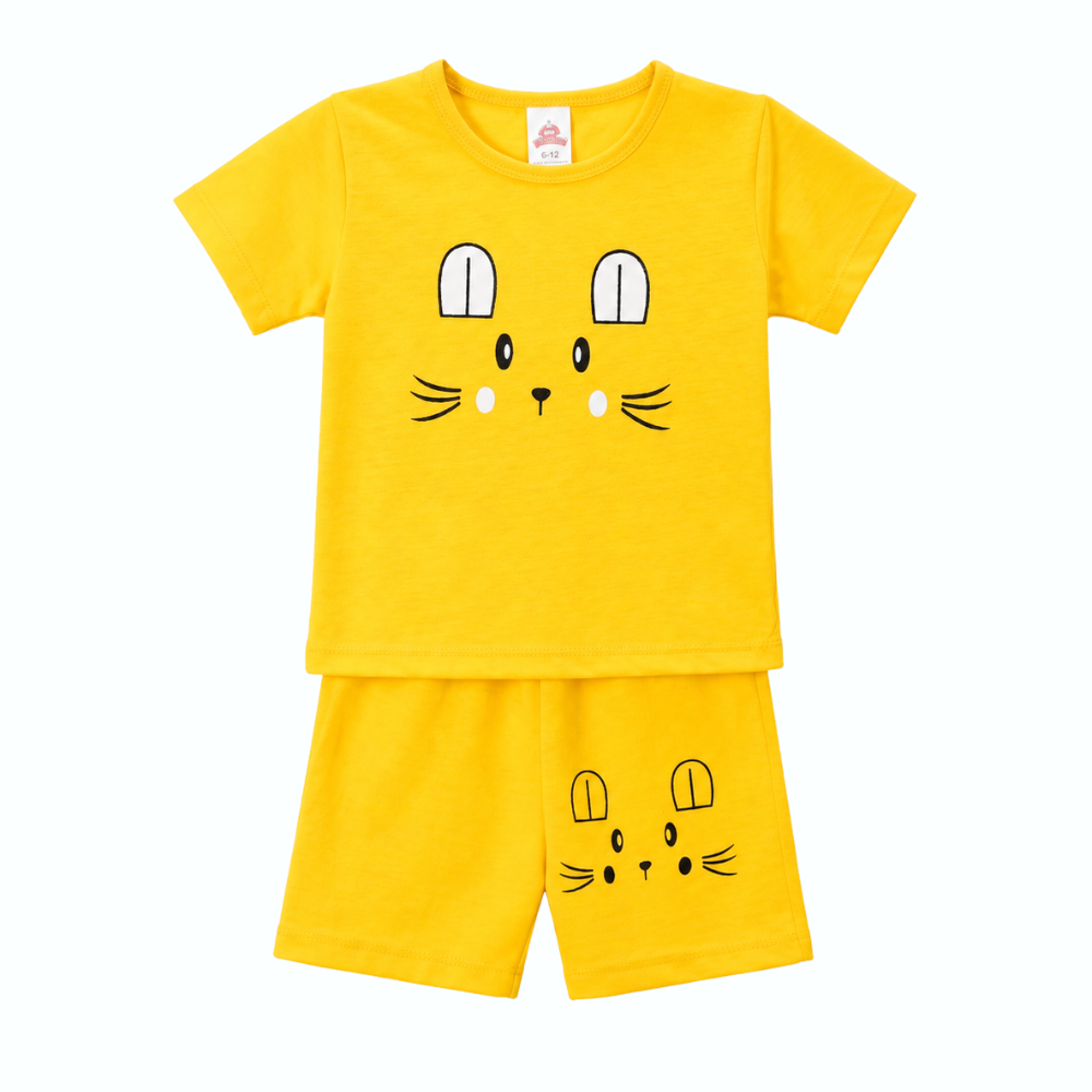 Kids Yellow Bunny Face Summer Suit - bunny print outfit (view 1)