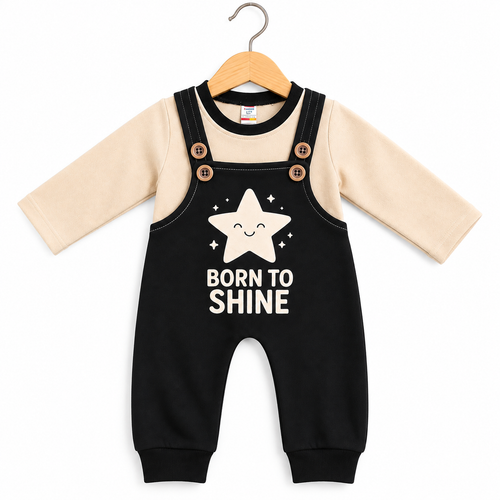 Born To Shine Star Print Winter Baby Romper