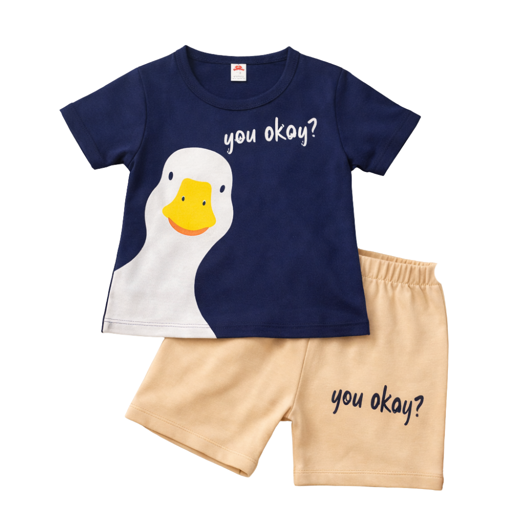 Cute Duck Print Kids Summer T-Shirt & Shorts Set - duck print outfit (view 1)